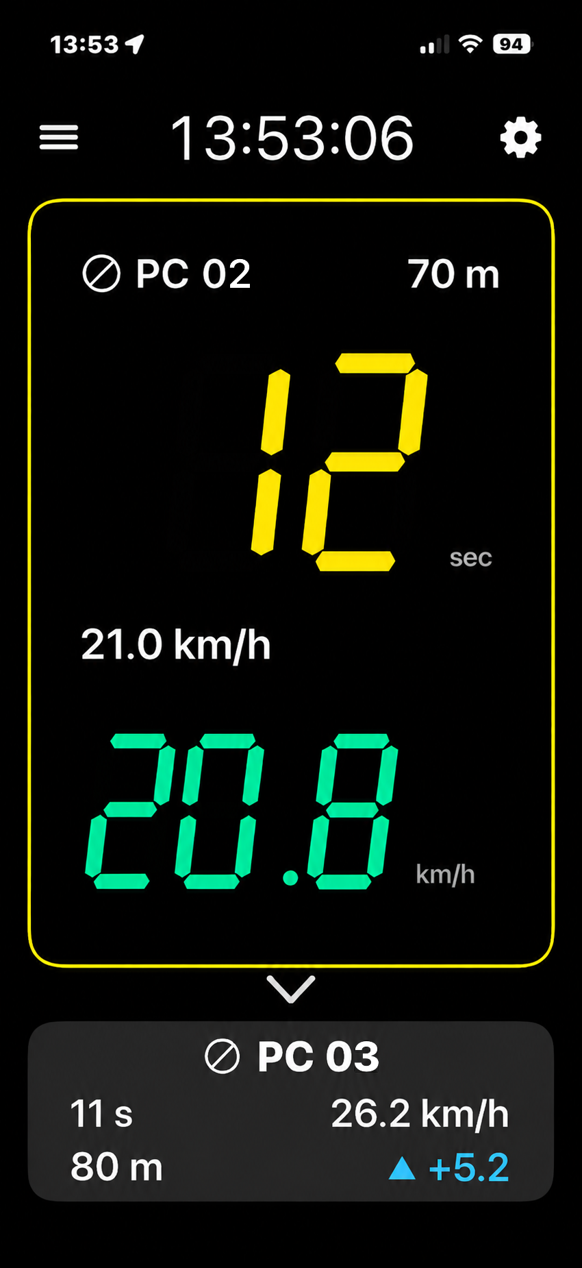 EZ Rally Timer showing PC 02 and next PC 03